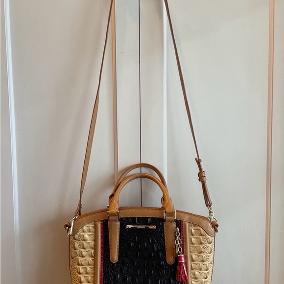 Brahmin Croc-Embossed Dome Satchel - Navy, Beige, Tan & Red Matching Wallet - Picture 3 of 16